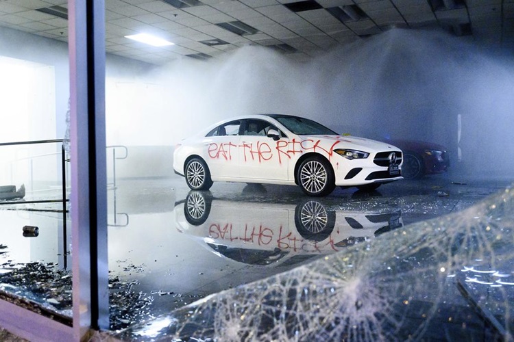 The damaged Mercedes Benz cars 