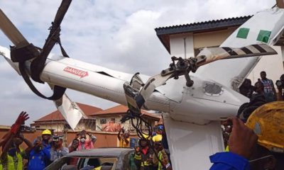 Wreckage of the helicopter at Opebi