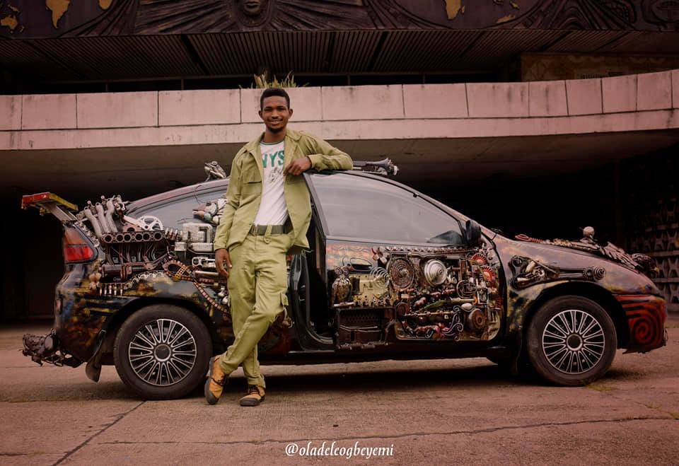 NYSC Corps Member Turn Mazda 323 Into An Art Piece Using Waste Materials