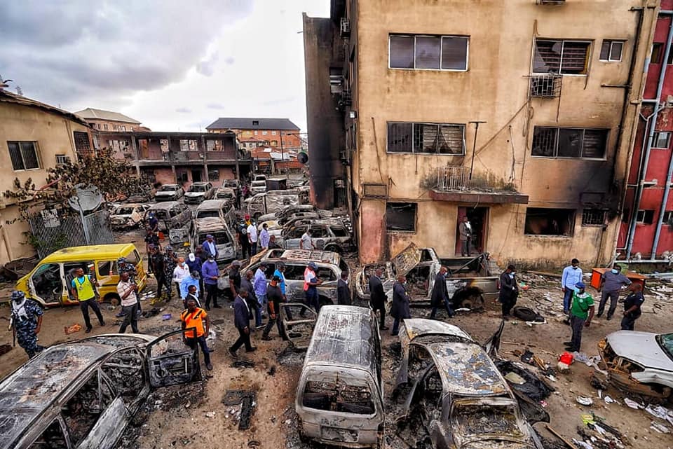 Cars, Buses, Buildings Destroyed As Lagos Gov Inspects The Ruins Of Lagos Destruction (PHOTOS)