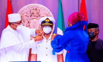 President Muhammadu Buhari decorates Newly appointed Service Chiefs in State House