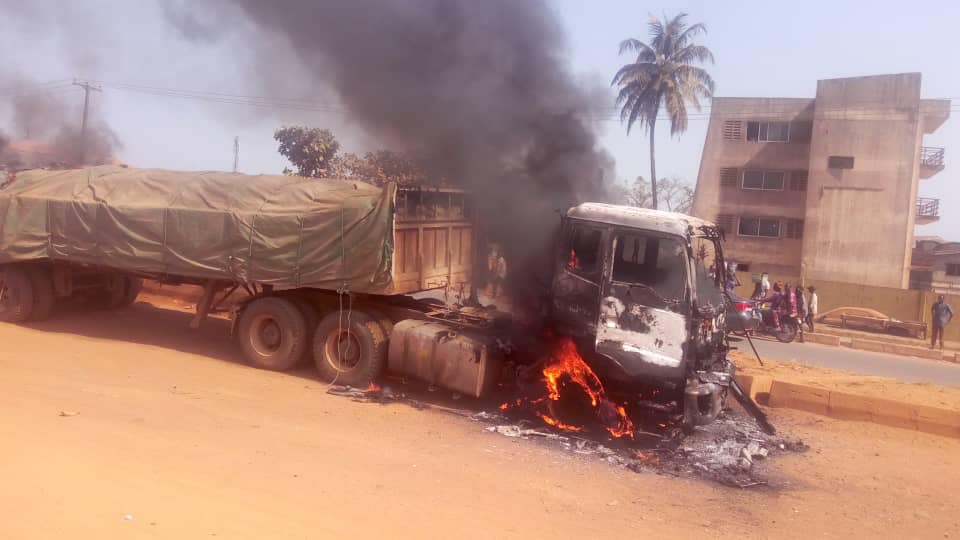 Dangote Truck Set Ablaze In Yewa