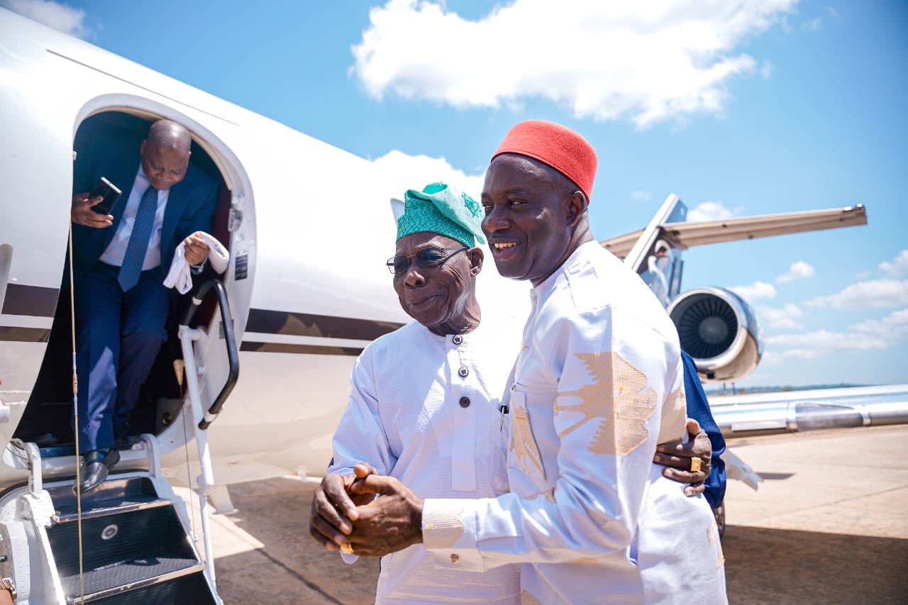 Soludo Receives Obasanjo At Anambra Airport -1